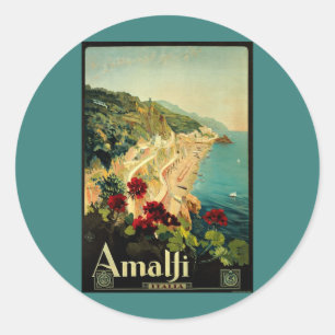 Amalfi Italienische Küste, Vintage-Reiseposter Ita Runder Aufkleber