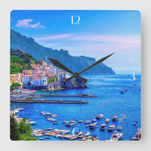 Amalfi Italy Europe Colorful Photo Art Quadratische Wanduhr