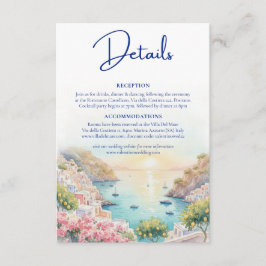 Amalfi-Küste Amore Aquarell-Hochzeitsdetails Begleitkarte