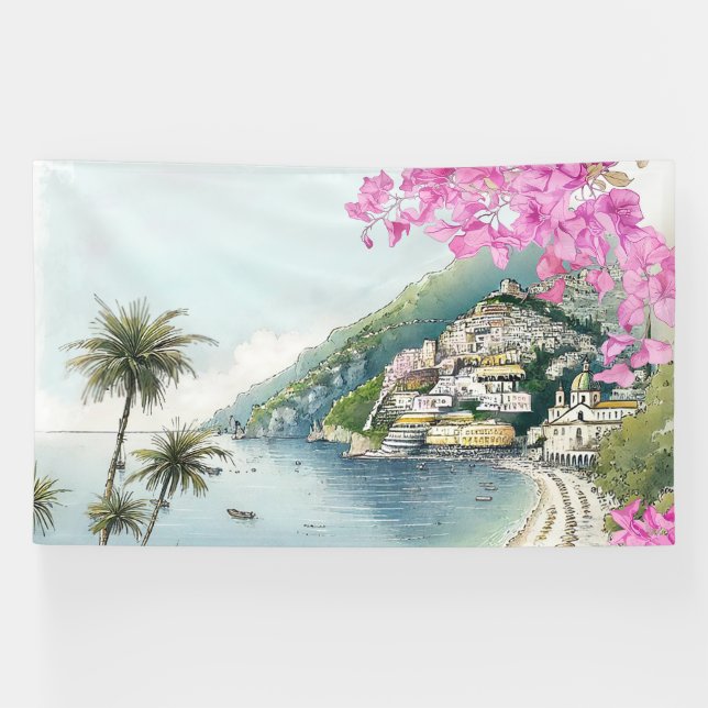 Amalfi Küste Aquarelle Kunst Banner (Horizontal)