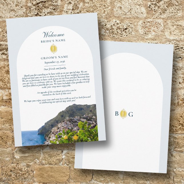 Amalfi-Küste Bogen Italien Zitronen Hochzeits-Itin Programm (Amalfi Coast Arch Italy Lemons Wedding Itinerary Program)