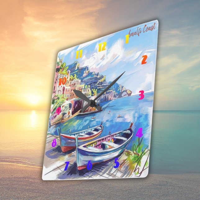 Amalfi Küste Italien Aquarellbilder | Quadratische Wanduhr (Von Creator hochgeladen)