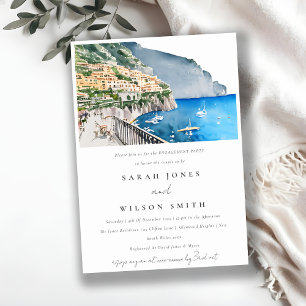 Amalfi Küste Italien Aquarelle Landschaft Verlobun Einladung