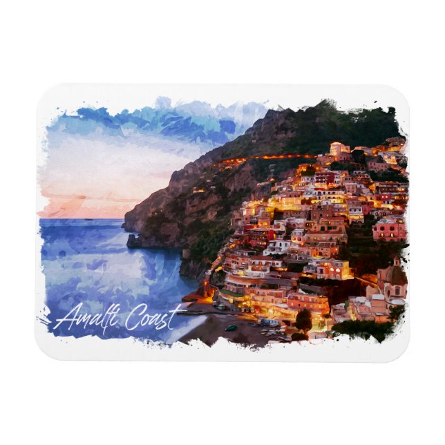 Amalfi Küste Italien Aquarellküste Positano Magnet (Horizontal)