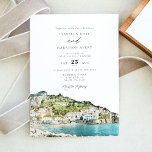 Amalfi Küste Italien Hochzeit der Skyline Einladung<br><div class="desc">Diese Hochzeitseinladung enthält ein Aquarellbild der Skyline der Amalfi Küste. Editieren Sie einfach *most*,  um Ihren Eventbedürfnissen gerecht zu werden. Ändern Sie die Hintergrundfarbe und fügen Sie Ihr eigenes Foto zur Rückseite hinzu,  wenn Sie möchten.</div>
