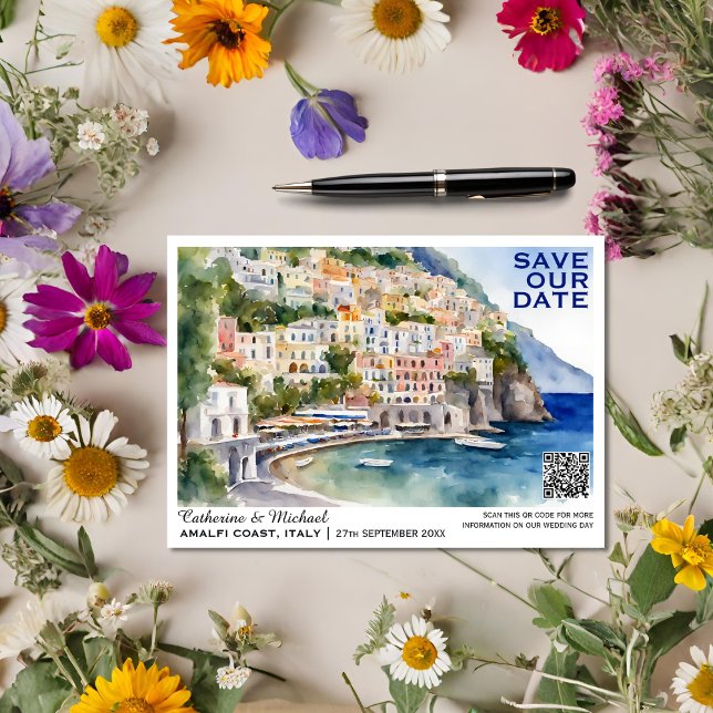 Amalfi Küste Italien Hochzeit in Urlaubsort QR Cod Save The Date (Von Creator hochgeladen)