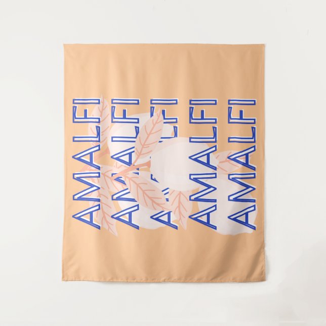 Amalfi Küste, Italien Reisen Kunst, Preppy, Orange Wandteppich (Vorderseite)