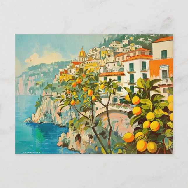 Amalfi Küste, Italien Retro Travel Postkarte (Vorderseite)