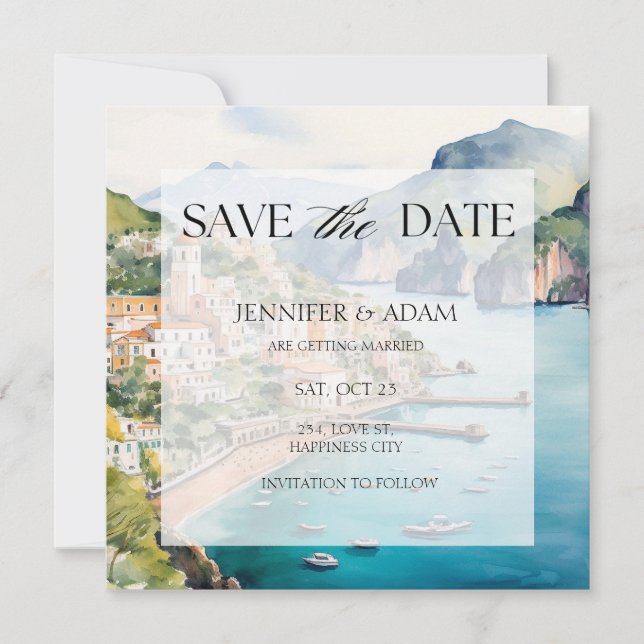 Amalfi Küste Italien Save the Date Einladung (Vorderseite)