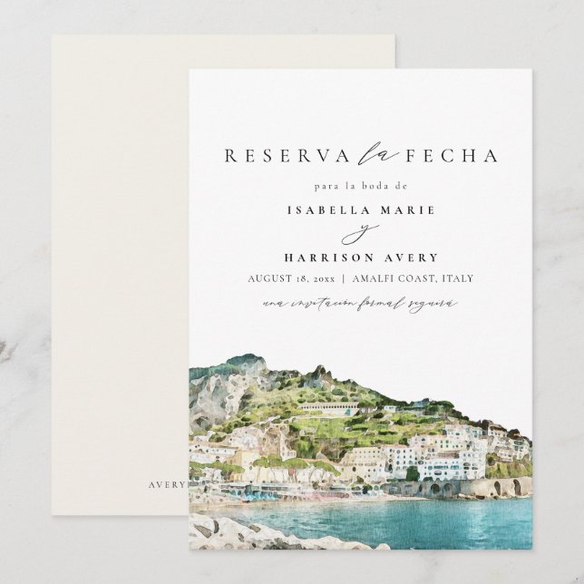 Amalfi Küste Italien Spanisch Save the Date Einladung (Vorne/Hinten)