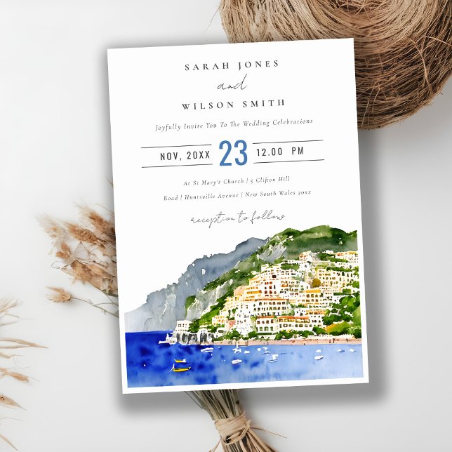 Amalfi Küste Italien Wasserfarbenwelt Hochzeit Einladung (Von Creator hochgeladen)