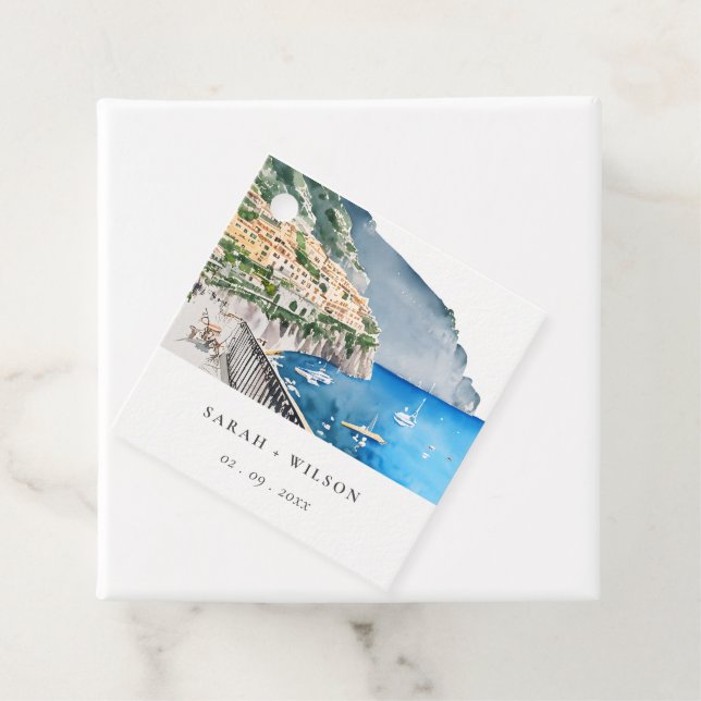 Amalfi Küste Italien Wasserfarbenwelt Hochzeit Geschenkanhänger (Beispiel)