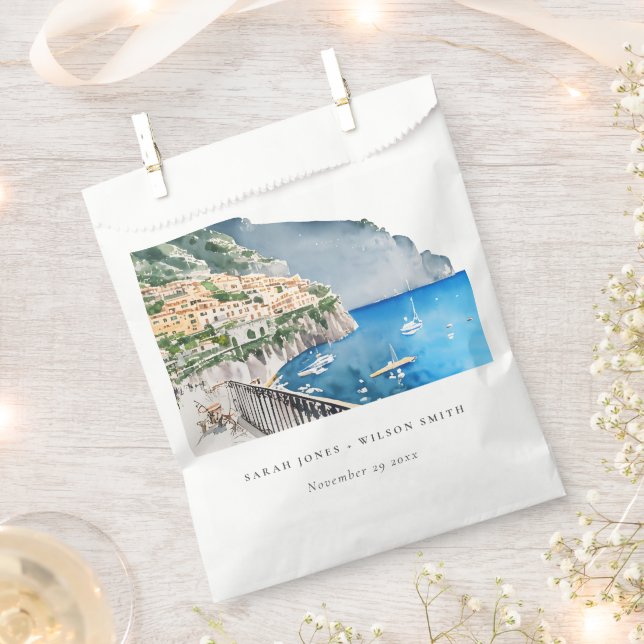 Amalfi Küste Italien Wasserfarbenwelt Hochzeit Geschenktütchen (Ausgeschnitten)