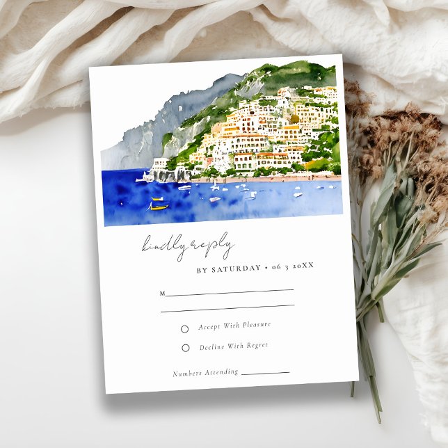 Amalfi Küste Italien Wasserfarbenwelt Hochzeit RSVP Karte (Von Creator hochgeladen)