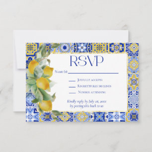 Amalfi Küste Italienisch Blue Tiles Lemons Wedding RSVP Karte