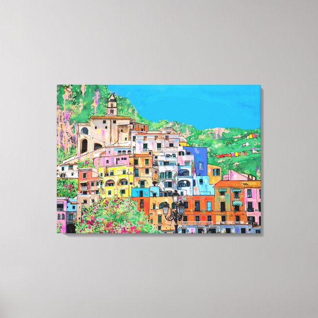 Amalfi Küste Italiens Traditionelle digitale Kunst Leinwanddruck (Vorderseite)