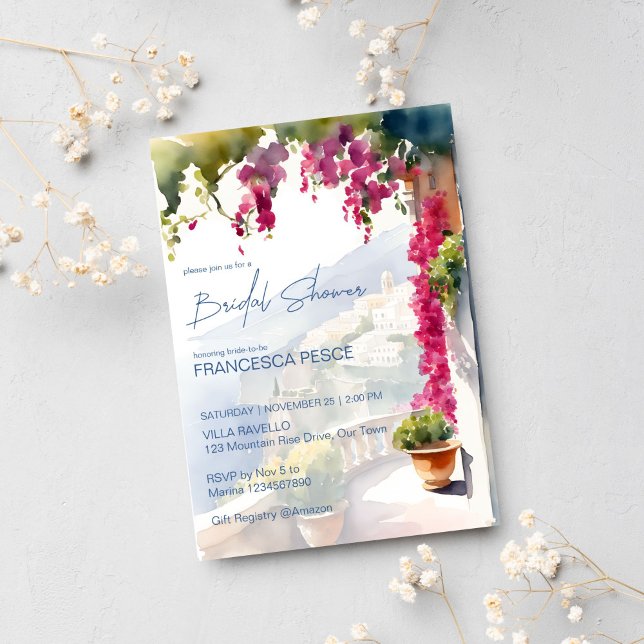 Amalfi Küste Mittelmeer Italienisches Brautparty Einladung (Amalfi coast Mediterranean Italian themed bridal shower editable template Invitation download)