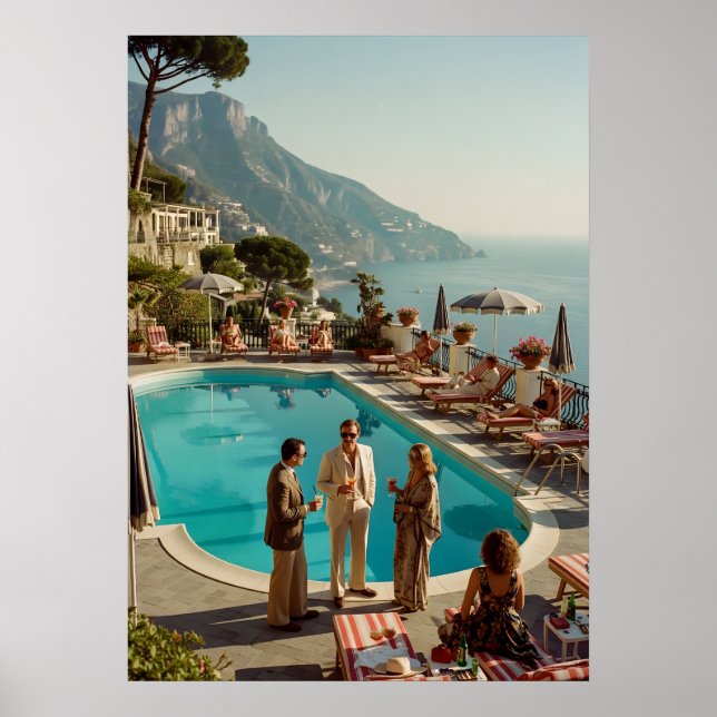 Amalfi-Küste Poolside-Paradies – Mittelmeer-Sommer Poster (Vorne)