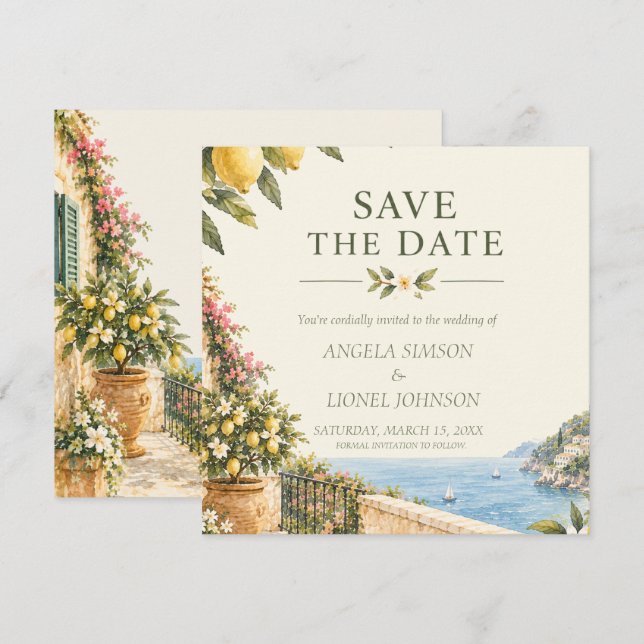 Amalfi Küste Positano Zitrone Save the Date (Vorne/Hinten)