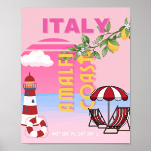 Amalfi Küste, Preppy Travel, Rosa Poster