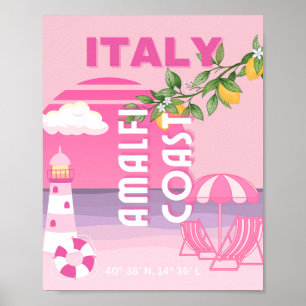 Amalfi Küste, Preppy Travel, Rosa Poster