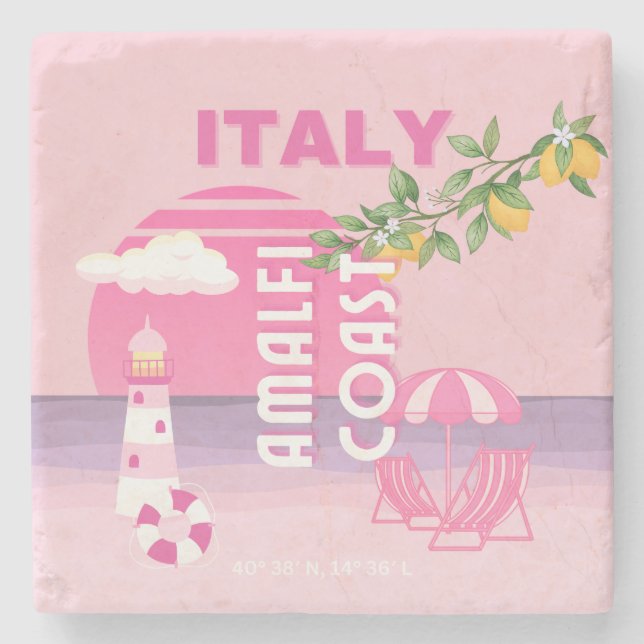 Amalfi Küste, Preppy Travel, Rosa Steinuntersetzer (Vorderseite)