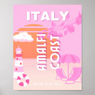 Amalfi Küste, Reisekunst, Preppy Travel, Rosa Poster