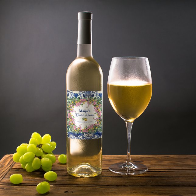 Amalfi Küste Rosa Zitronen Brautparty Weinetikett (Watercolor Amalfi Coast Pink Lemons Bridal Shower Wine Label)