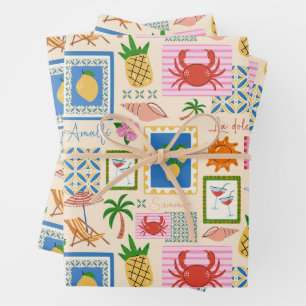 Amalfi-Küste Sommer Mittelmeer-Muster Geschenkpapier Set