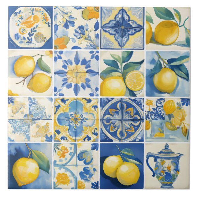 Amalfi Küste Wasserfarbe Mittelmeerlemon Fliese (Vorderseite)