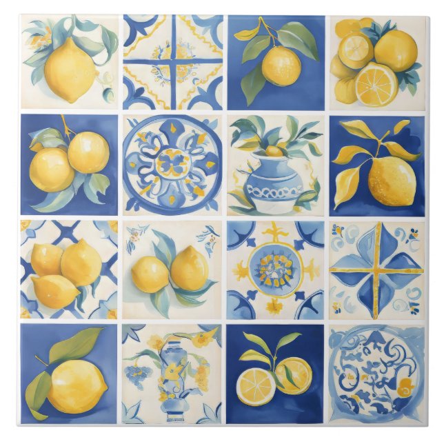 Amalfi Küste Wasserfarbe Mittelmeerlemon Fliese (Vorderseite)