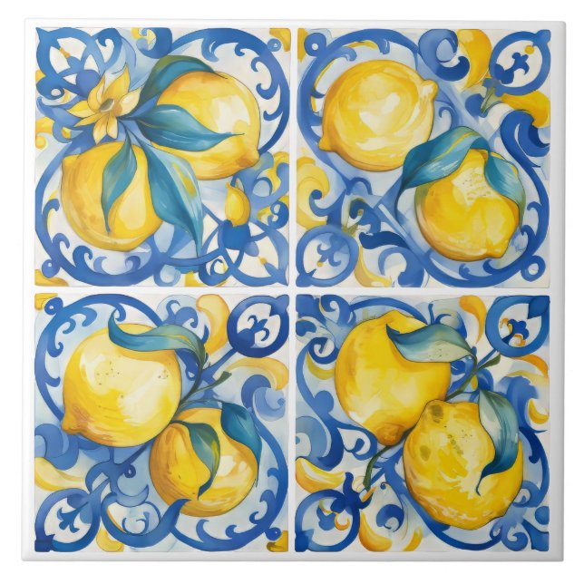 Amalfi Küste Wasserfarbe Mittelmeerlemon Fliese (Vorderseite)