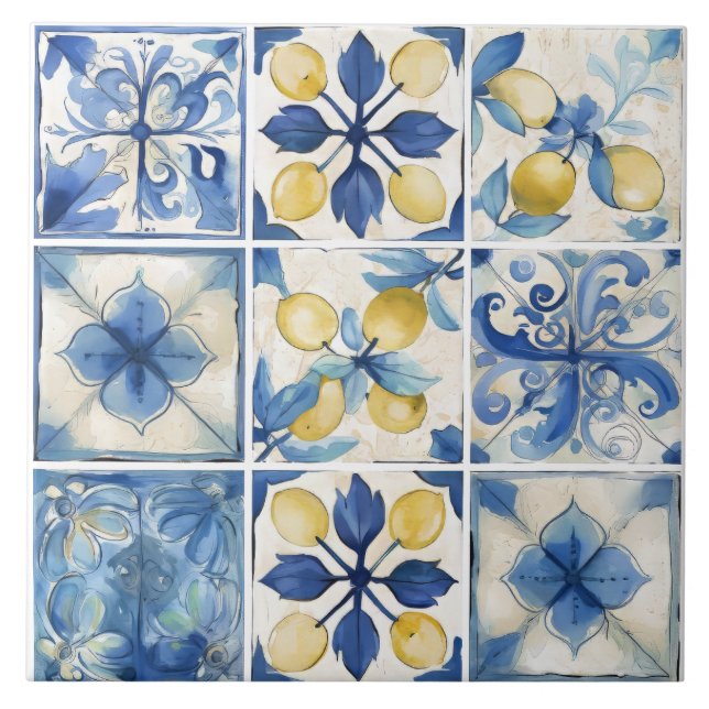 Amalfi Küste Wasserfarbe Mittelmeerlemon Fliese (Vorderseite)