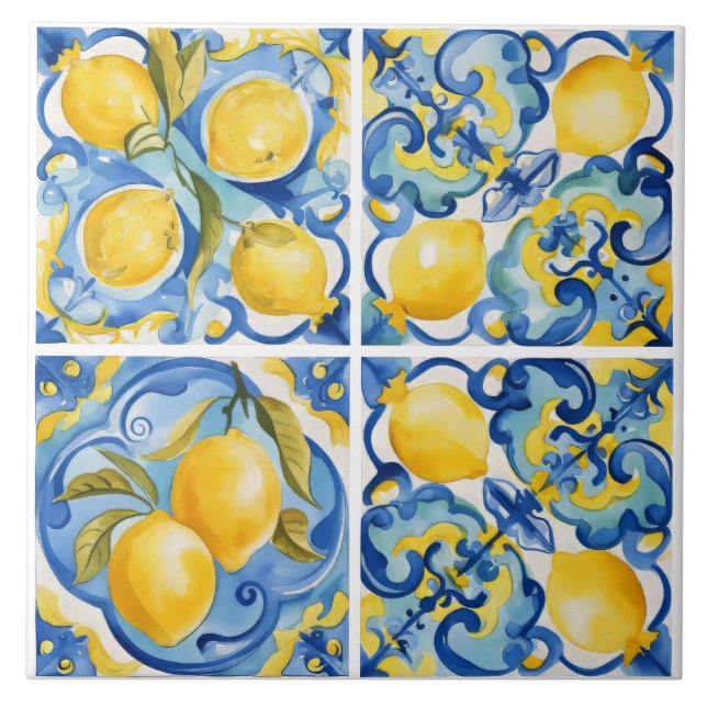 Amalfi Küste Wasserfarbe Mittelmeerlemon Fliese (Vorderseite)