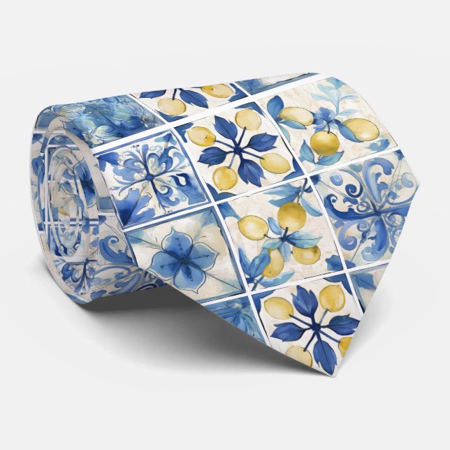 Amalfi Küste Wasserfarbe Mittelmeerlemon Krawatte (Gerollt)