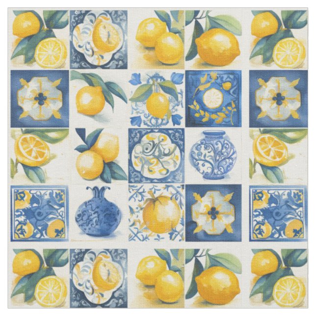 Amalfi Küste Wasserfarbe Mittelmeerlemon Stoff (Nahaufnahme)