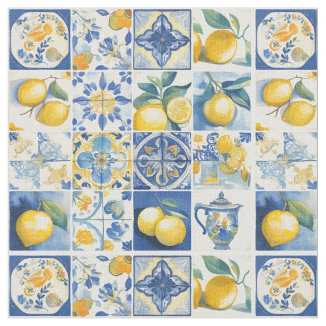 Amalfi Küste Wasserfarbe Mittelmeerlemon Stoff (Nahaufnahme)
