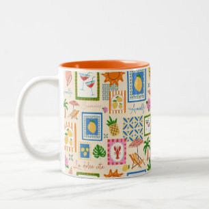 Amalfi-Küsten-Sommer-Mittelmeer-Muster Zweifarbige Tasse