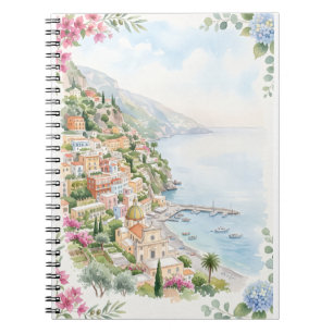 Amalfi-Küsten-Wasserfarben-Blumen-Notizbuch Notizblock