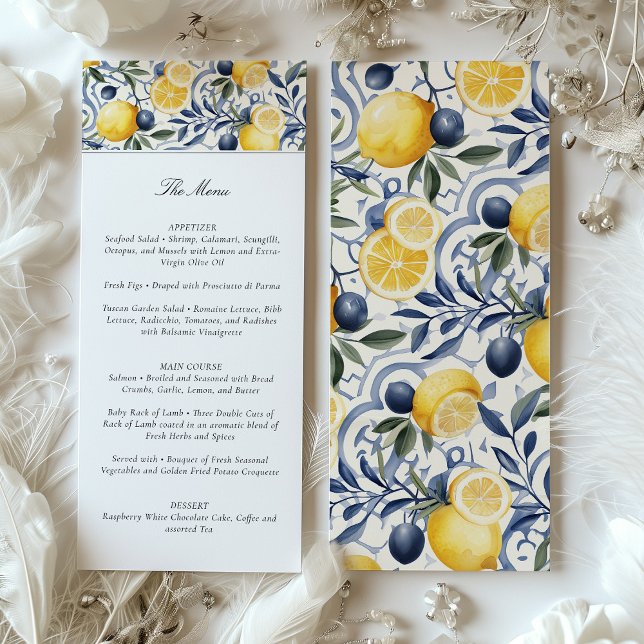 Amalfi Lemon & Azulejo Wedding Menu Card Einladung (Von Creator hochgeladen)