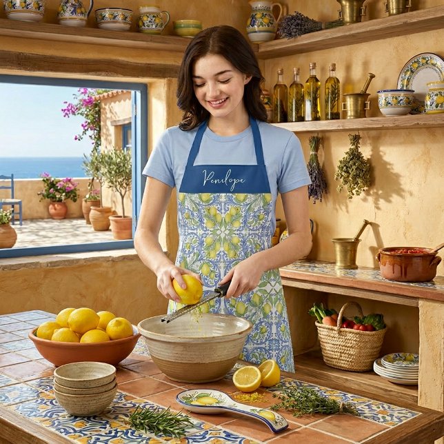 Amalfi Lemon Italian Blue TileAll-Over Print Apron Schürze (Amalfi Lemon Italian Blue TileAll-Over Print Apron)