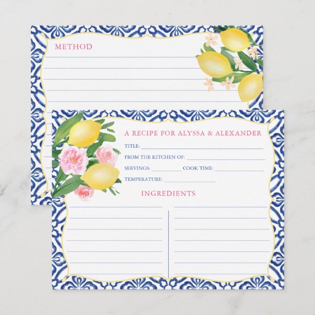 Amalfi Lemons Blue Tiles Recicard Einladung (Vorne/Hinten)