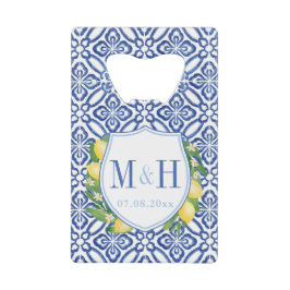 Amalfi Lemons Blue Tiles Wedding Monogram Fevor Geldbeutel Flaschenöffner