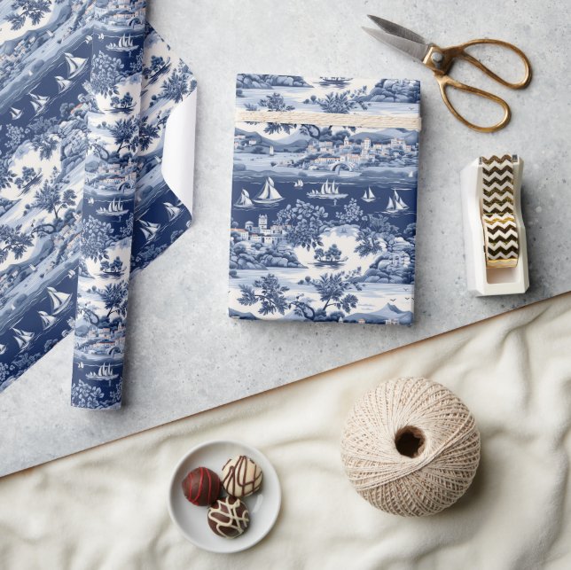 Amalfi Liebe Story: Blue & White Wedding Art Geschenkpapier (Kunsthandwerk)