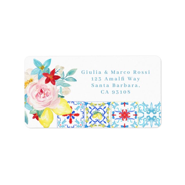 Amalfi Mediterranean Blue tiles Return Address Adressaufkleber (Vorne)