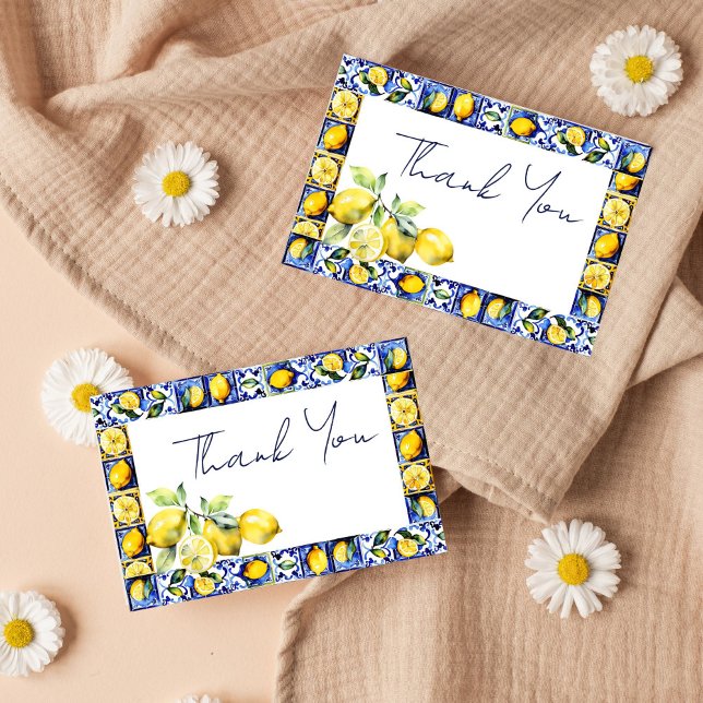 Amalfi Positano Blaue Fliesen Zitronen Brautparty Dankeskarte (Amalfi Positano blue tiles and lemons thank you card for bridal shower wedding thank you card)