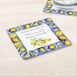Amalfi Positano blue tiles lemons bridal shower Rechteckiger Pappuntersetzer