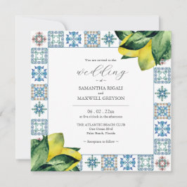 Amalfi Tile & Watercolor Lemon Hochzeit Einladunge Einladung