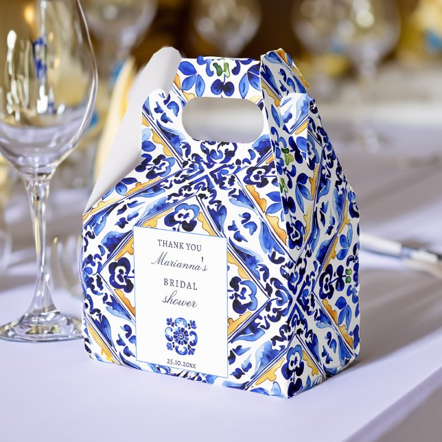 Amalfi Vietri blauen Fliesen Brautparty bevorzugt Geschenkschachtel (Amalfi Vietri blue tile bridal shower favors personalized Favor Box Mediterranean themed favor boxes)