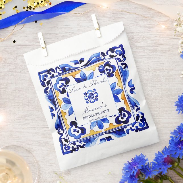 Amalfi Vietri Brautparty Geschenktütchen (Amalfi Vietri Italian blue tiles bridal shower Favor Bag)